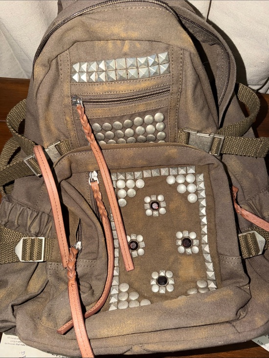 Free People Brown Burnished Finish Studded Canvas Backpack main image 10